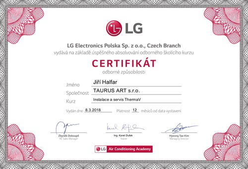 Certifikát LG Electronics 1/2