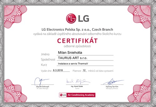 Certifikát LG Electronics 2/2
